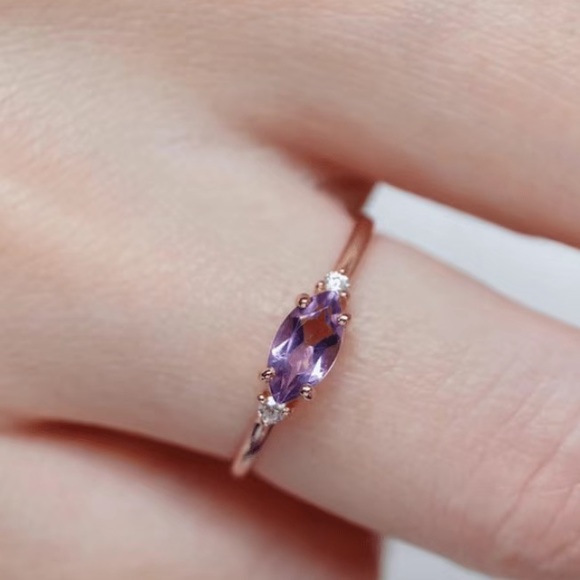 18k Gold Plated & Amethyst Ring Size 7 - Picture 8 of 8